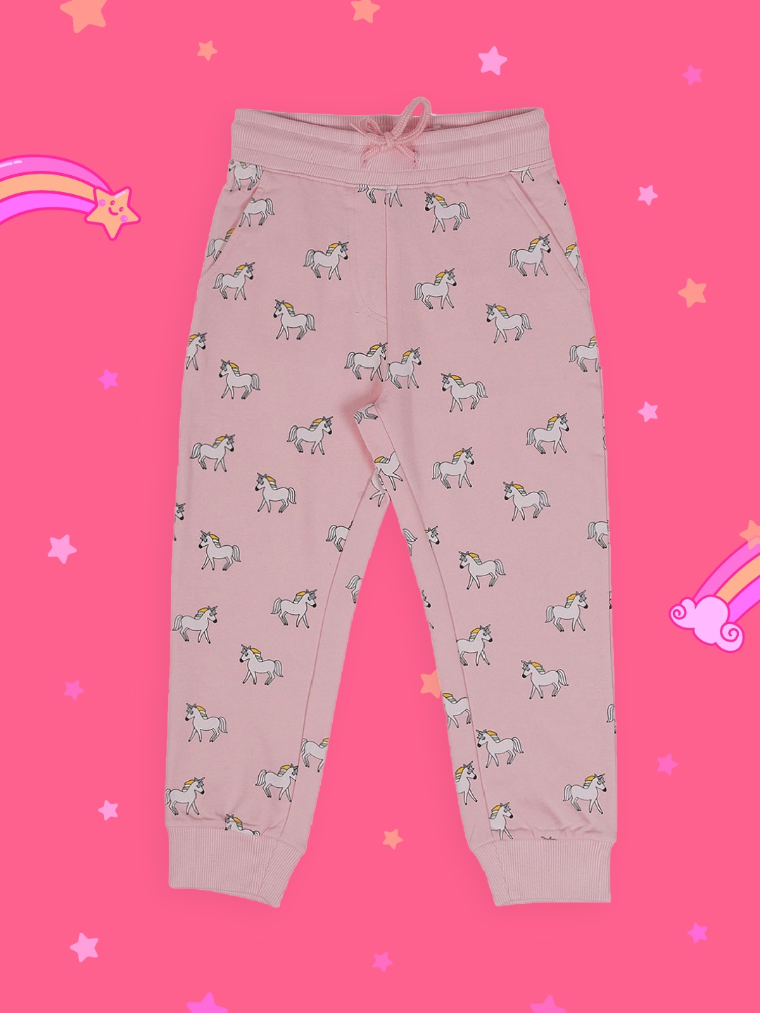 

Plum Tree Girls Pink Unicorn Printed Jogger Track Pants