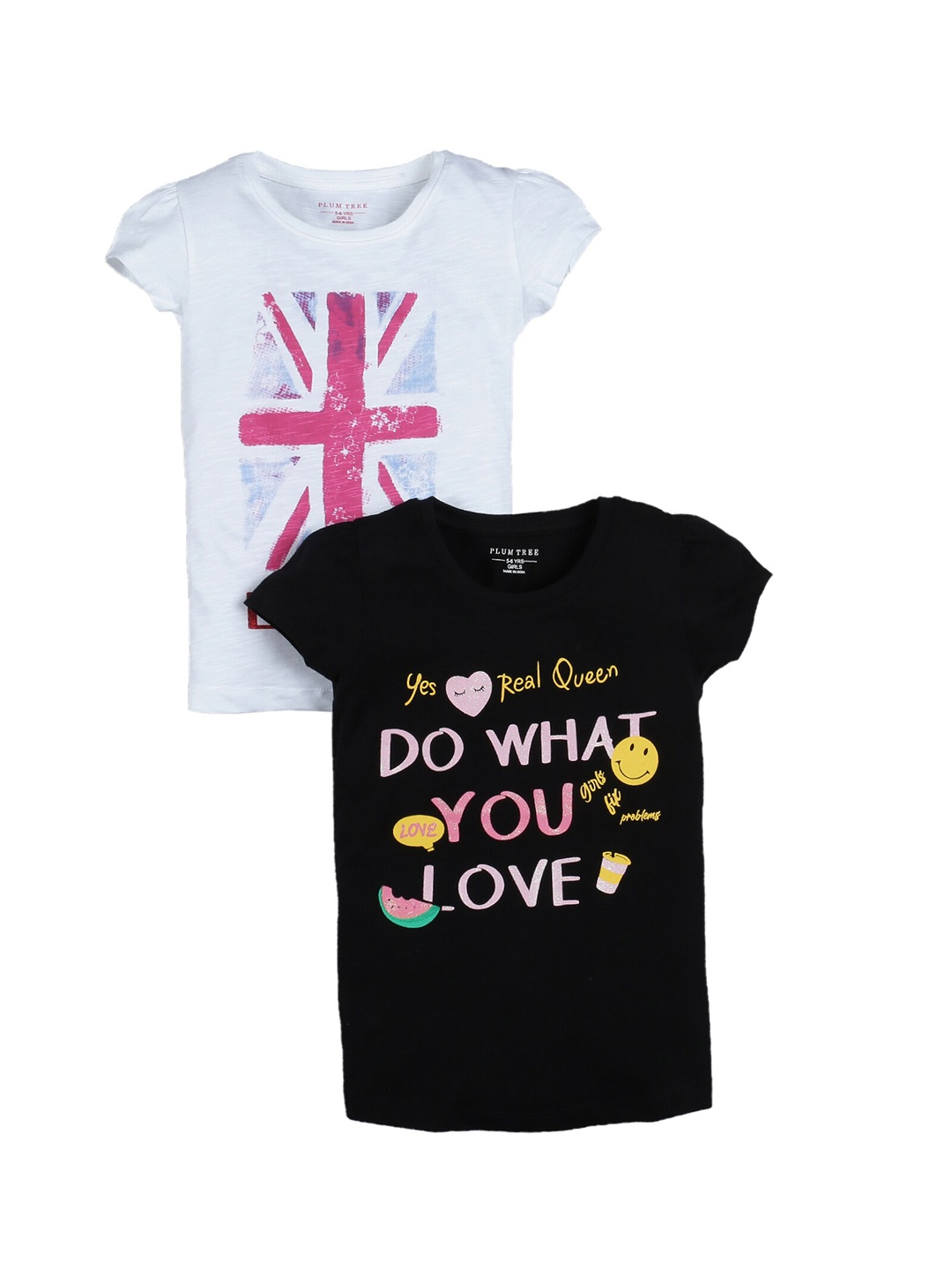 

PLUM TREE Girls Pack Of 2 Pure Cotton T-shirts, Off white