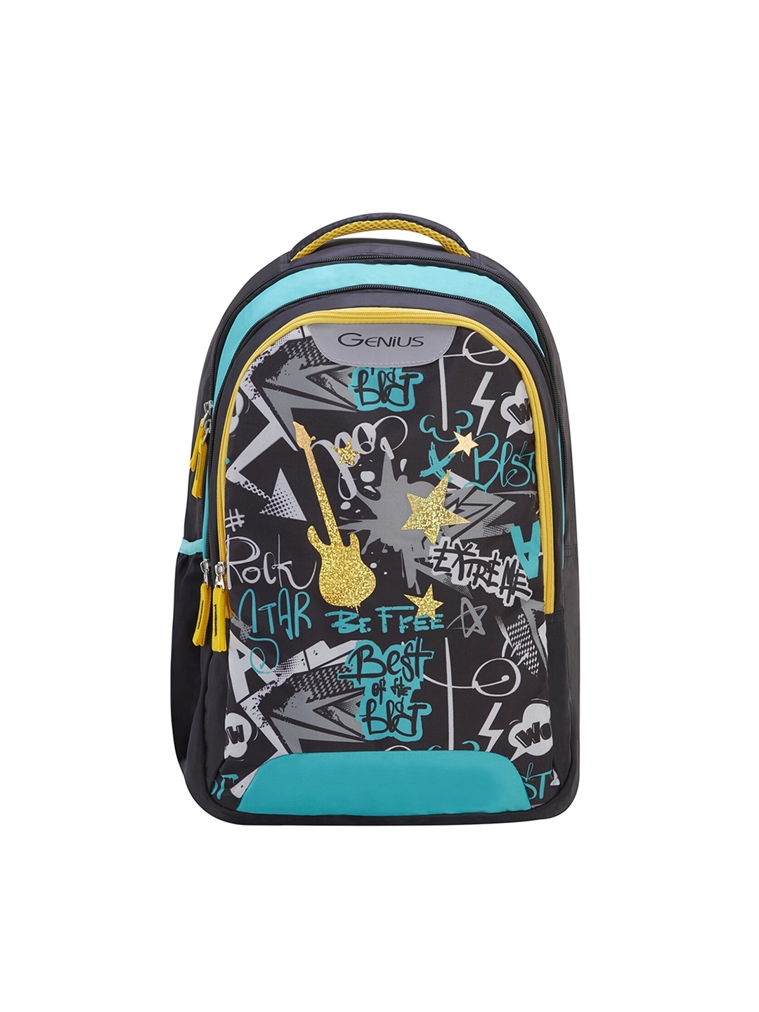 

Genius Unisex Kids Black & Yellow Graphic Printed Safari Punk Backpack