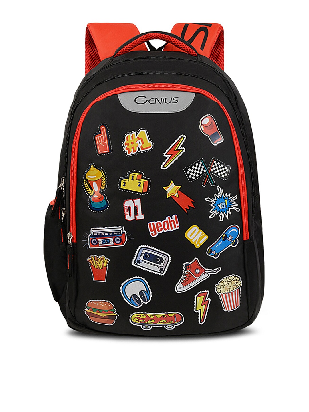 

Genius by Safari Kids Black & Red Stamp Graphic Printed Backpack
