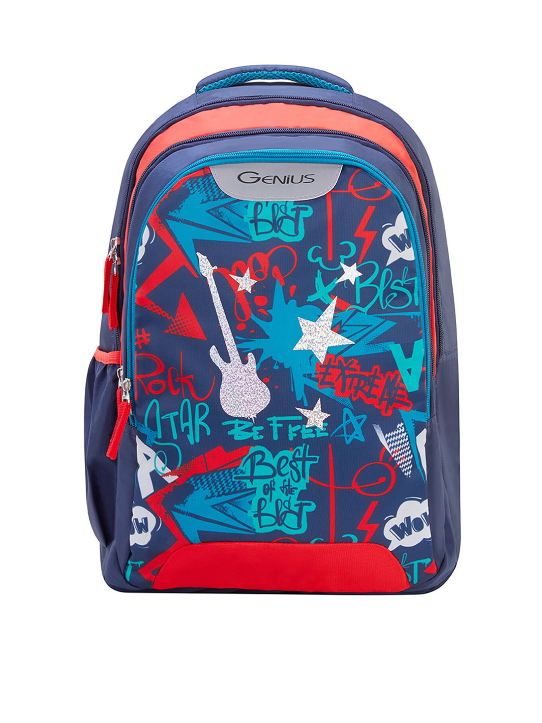 

Genius Unisex Kids Blue & Red Punk Rock Printed 34 L Backpack