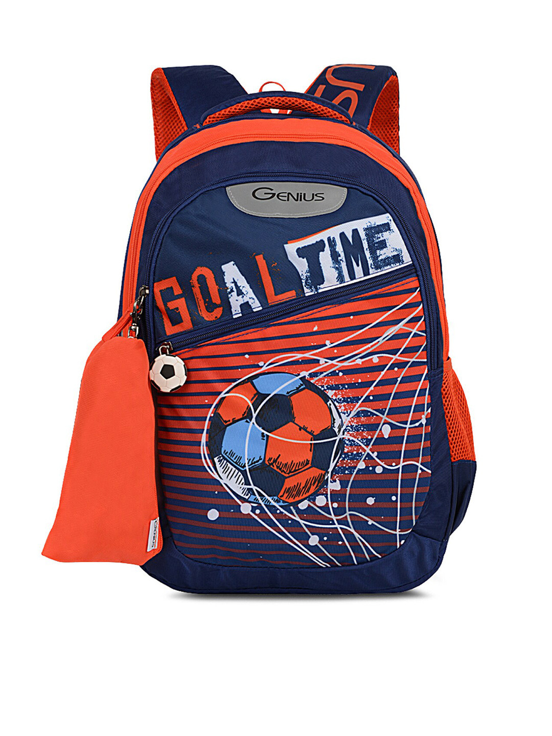 

Genius Unisex Kids Navy Blue & Orange Safari Golazo Printed Backpack With Pencil Pouch