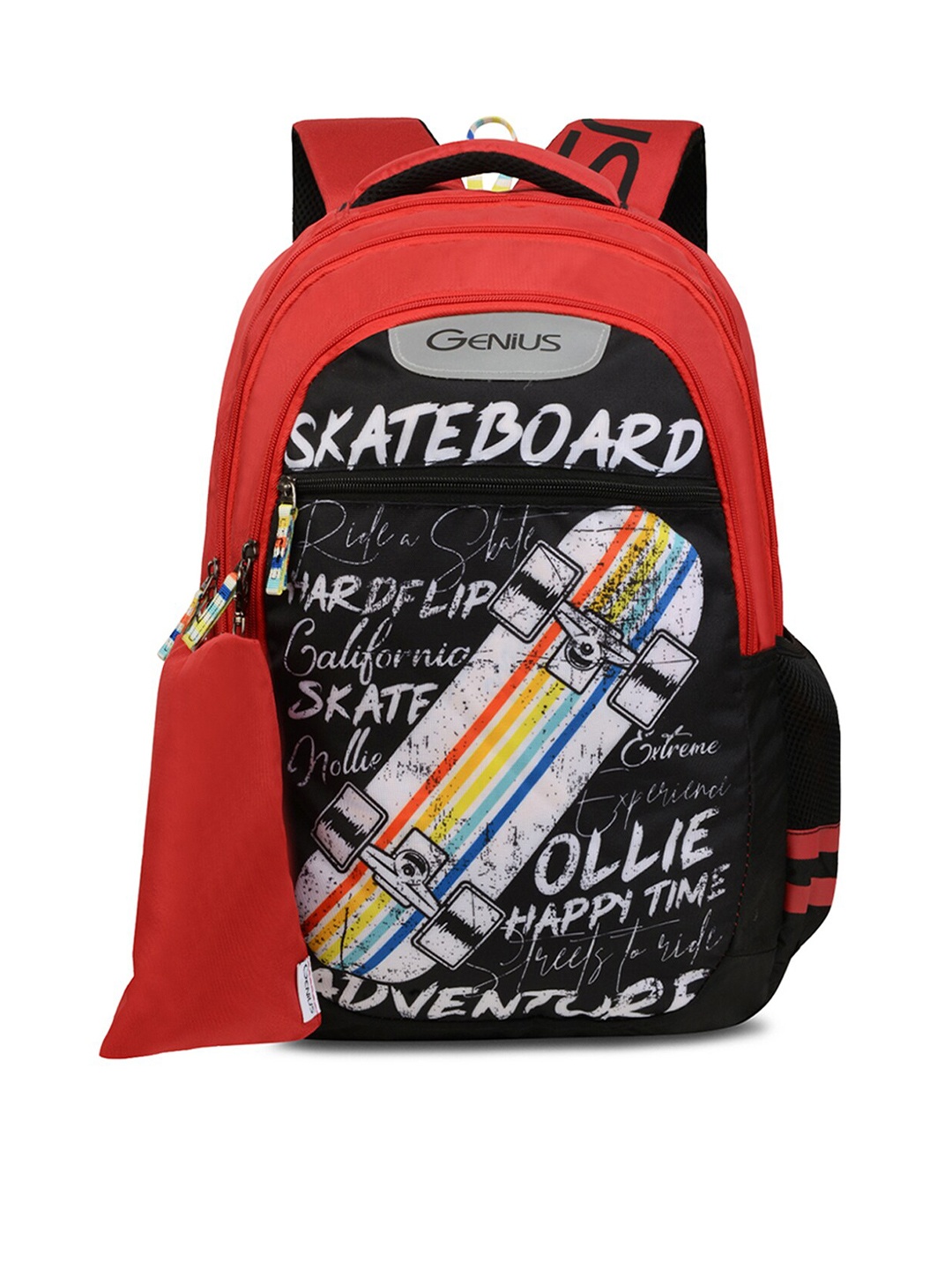 

Genius Unisex Kids Black & Red Graphic Safari Skater Backpack with Pencil Pouch