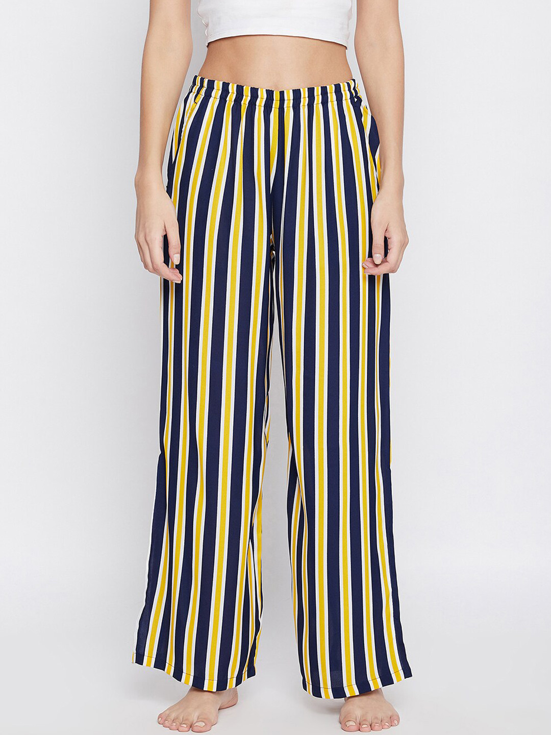 

Clovia Women Yellow & Blue Printed Nylon Lounge Pants
