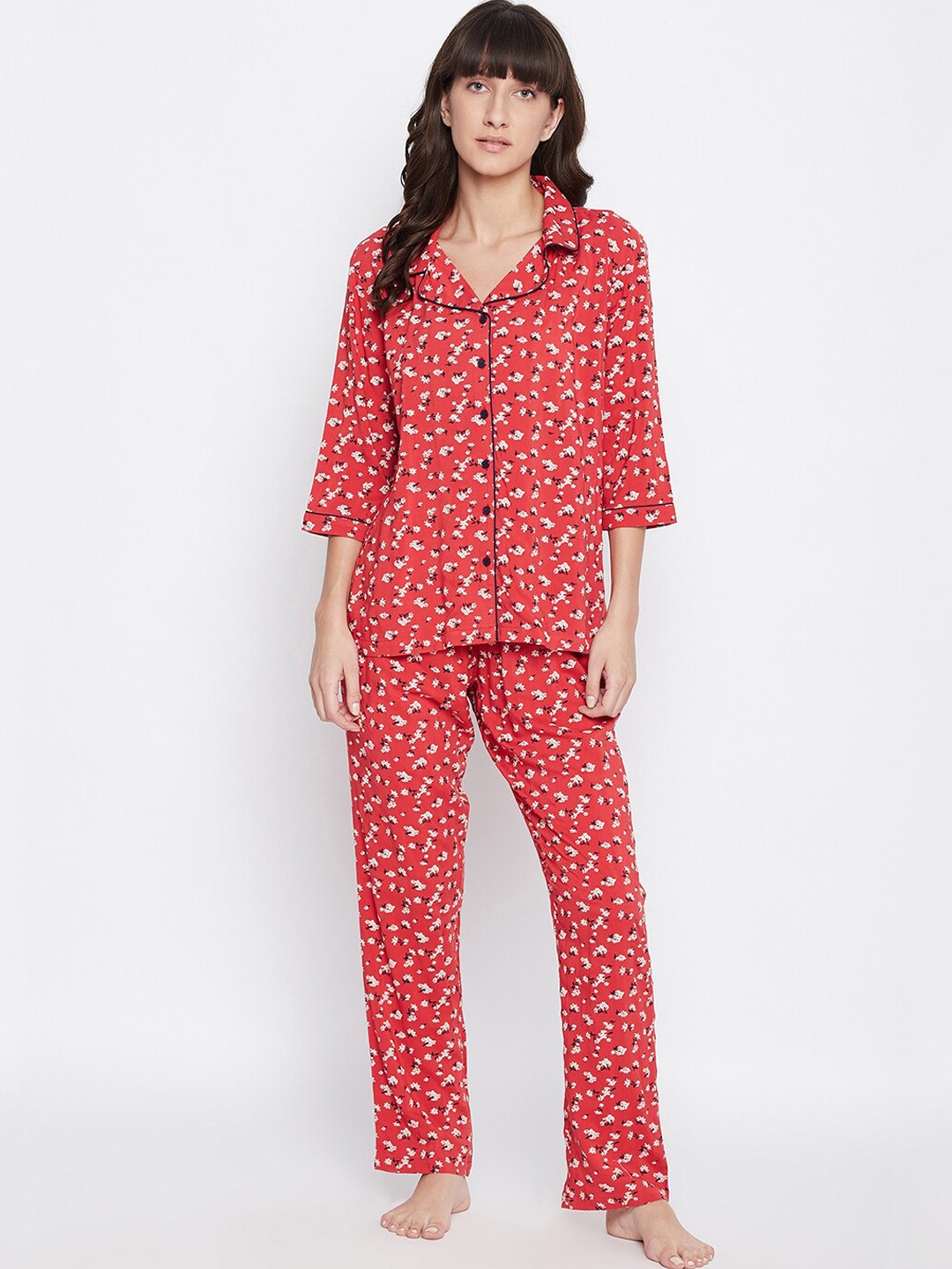 

Clovia Women Red & White Printed Night suit
