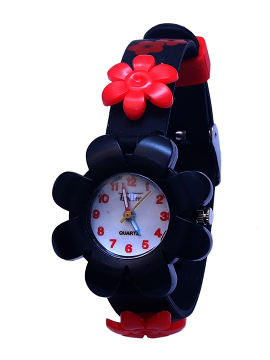 

Spiky Unisex Kids Black & Red Embellished Flower Analogue Watch