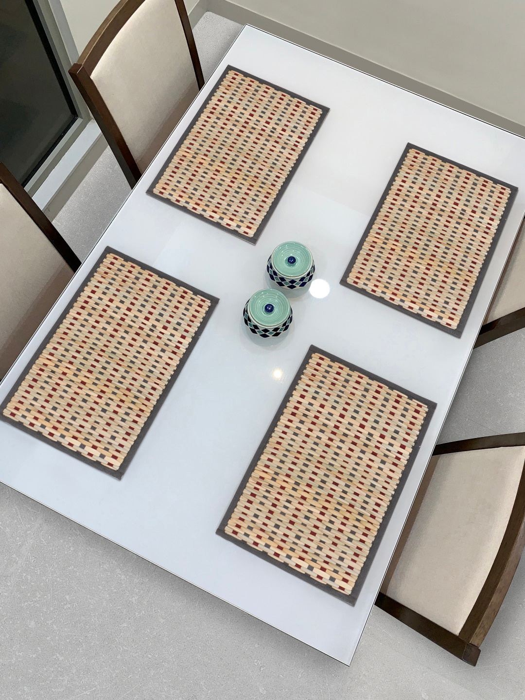 

HomeStorie Set Of 4 Grey & Beige Striped Table Placemats
