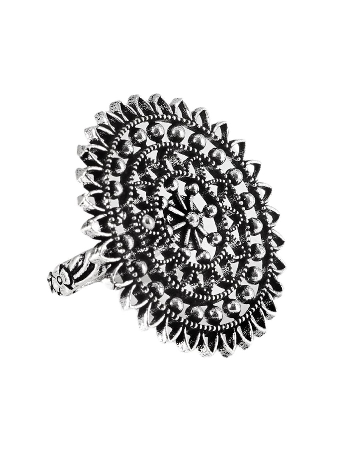 

TEEJH Women Silver-Plated Oxidised Ring