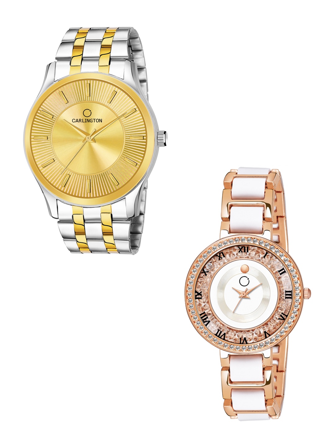 

CARLINGTON Unisex Gold-Toned & Copper-Toned His & Her Watch Gift Set - Combo CT-6220SG