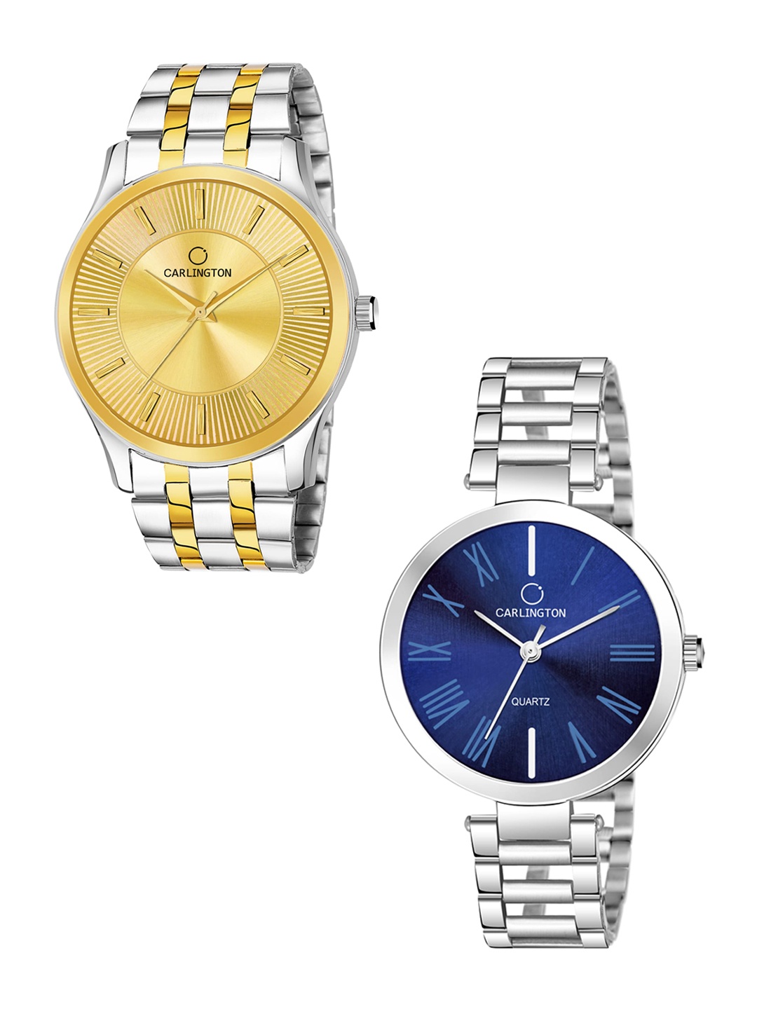 

CARLINGTON Pack-2 Multicoloured Dial Analogue Watch Combo CT-6220SG and 112 Blue, Gold