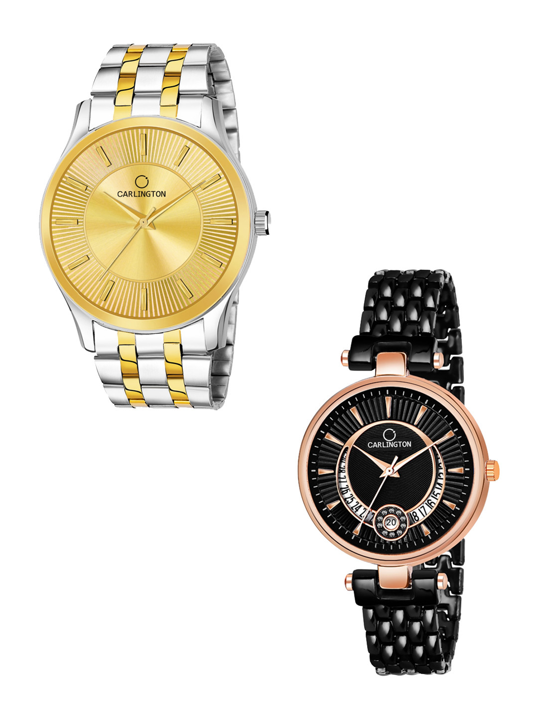 

CARLINGTON His & Her Gold Dial Bracelet Style Straps Analogue Watches