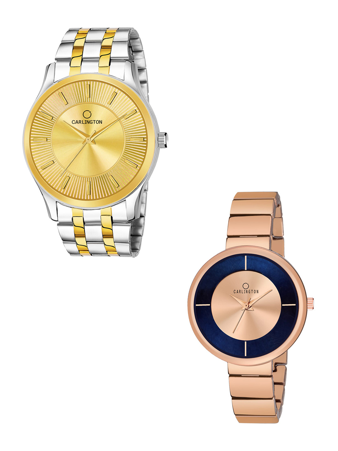 

CARLINGTON Unisex Set of 2 Analogue Watch - Combo CT-6220SG and 114 RoseGold, Gold