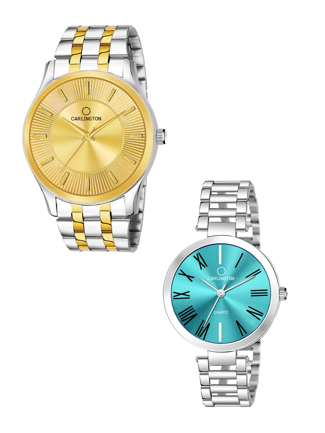 

CARLINGTON Unisex Set of 2 Multicoloured Dial & Stainless Steel Bracelet Analogue Watches, Gold