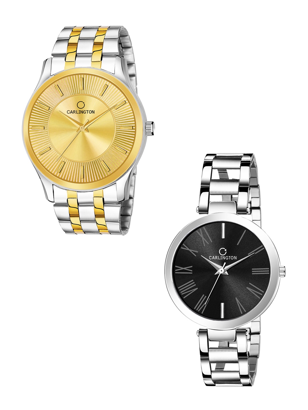 

CARLINGTON Unisex Set of 2 Gold-Toned & Multicoloured Bracelet Style Analogue Watch