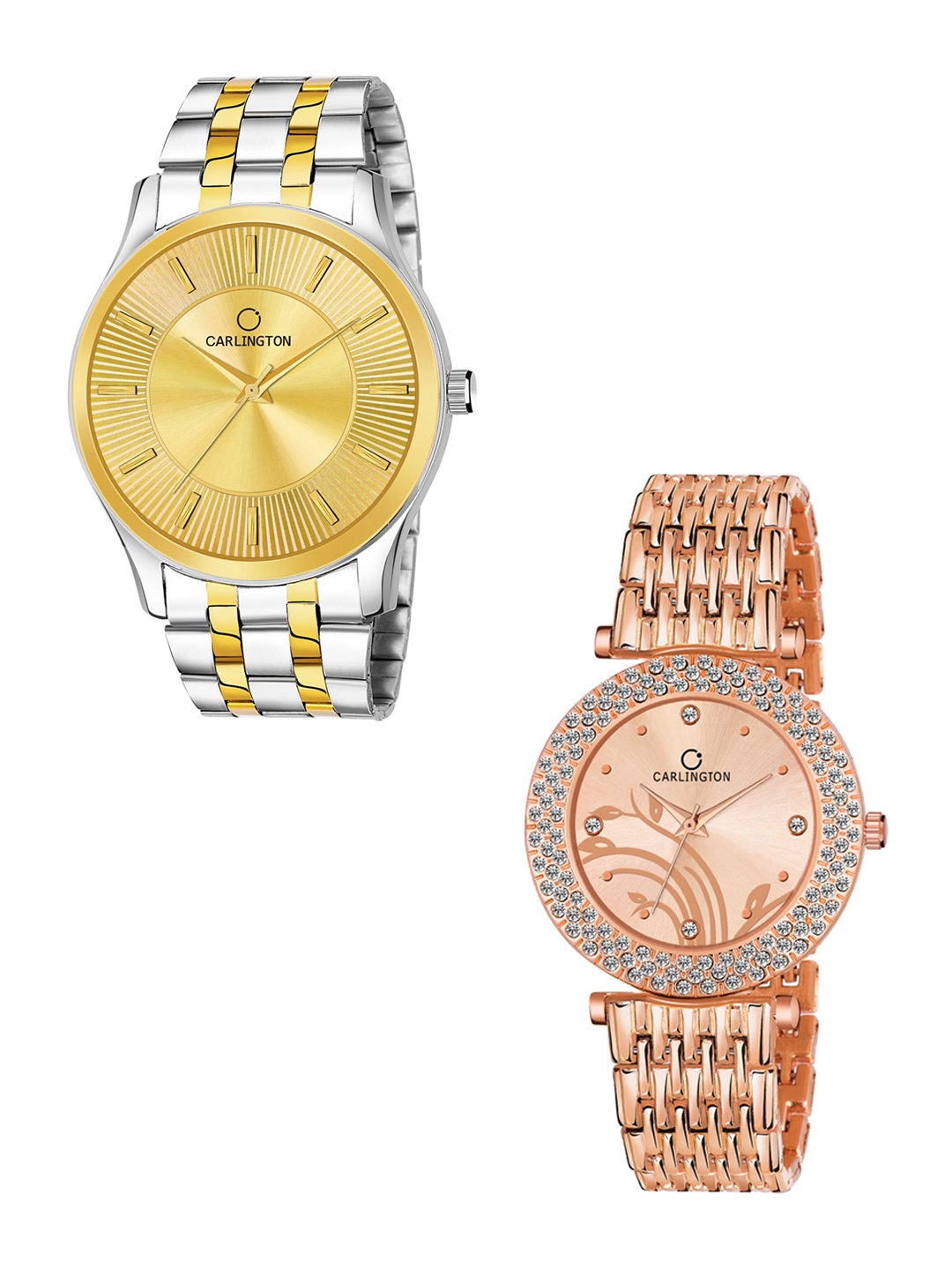 

CARLINGTON His & Her Gold Dial Bracelet Style Straps Analogue Watches