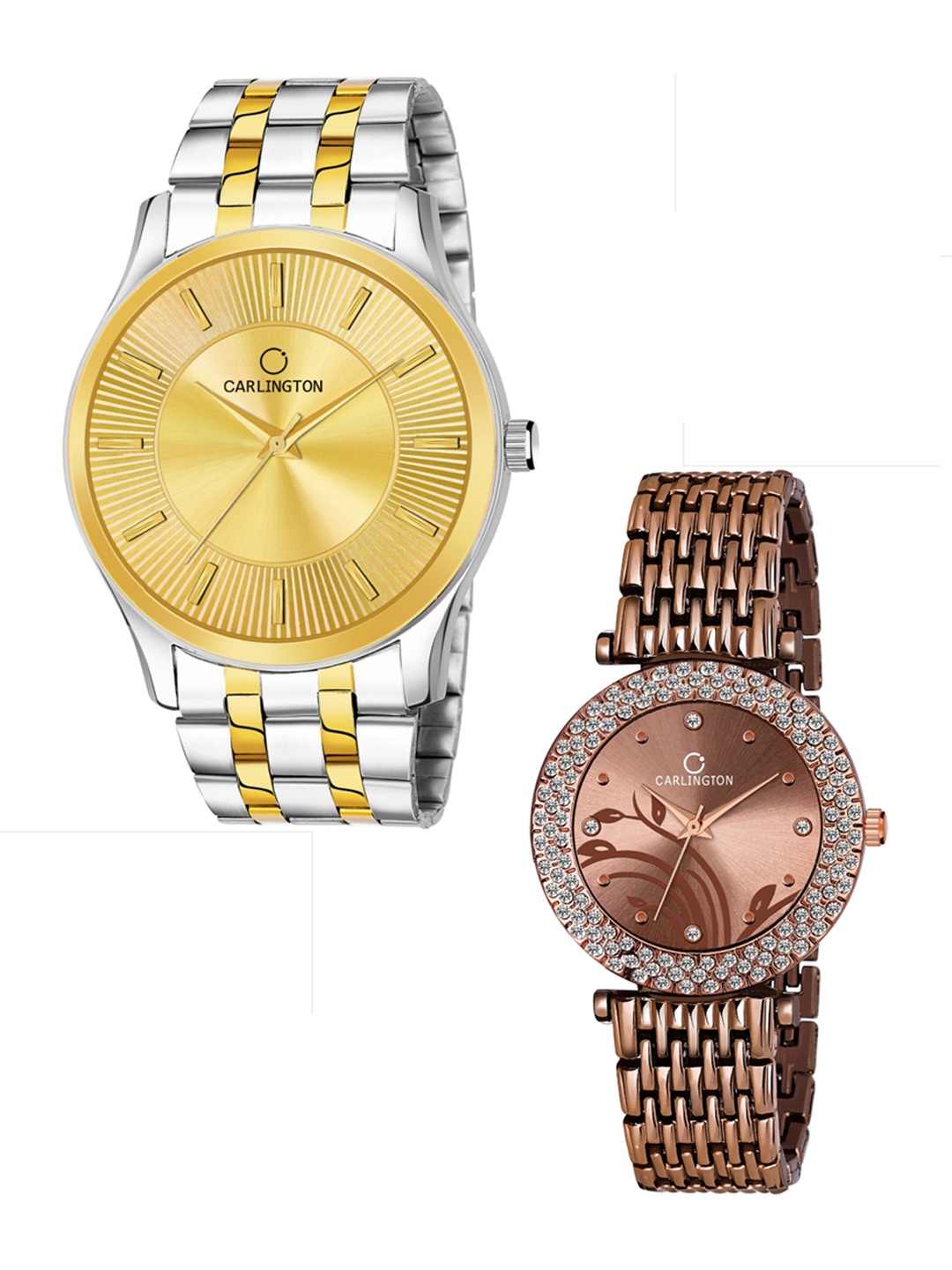 

CARLINGTON Unisex Set of 2 Multicoloured Dial & Stainless Steel Bracelet Watches, Gold