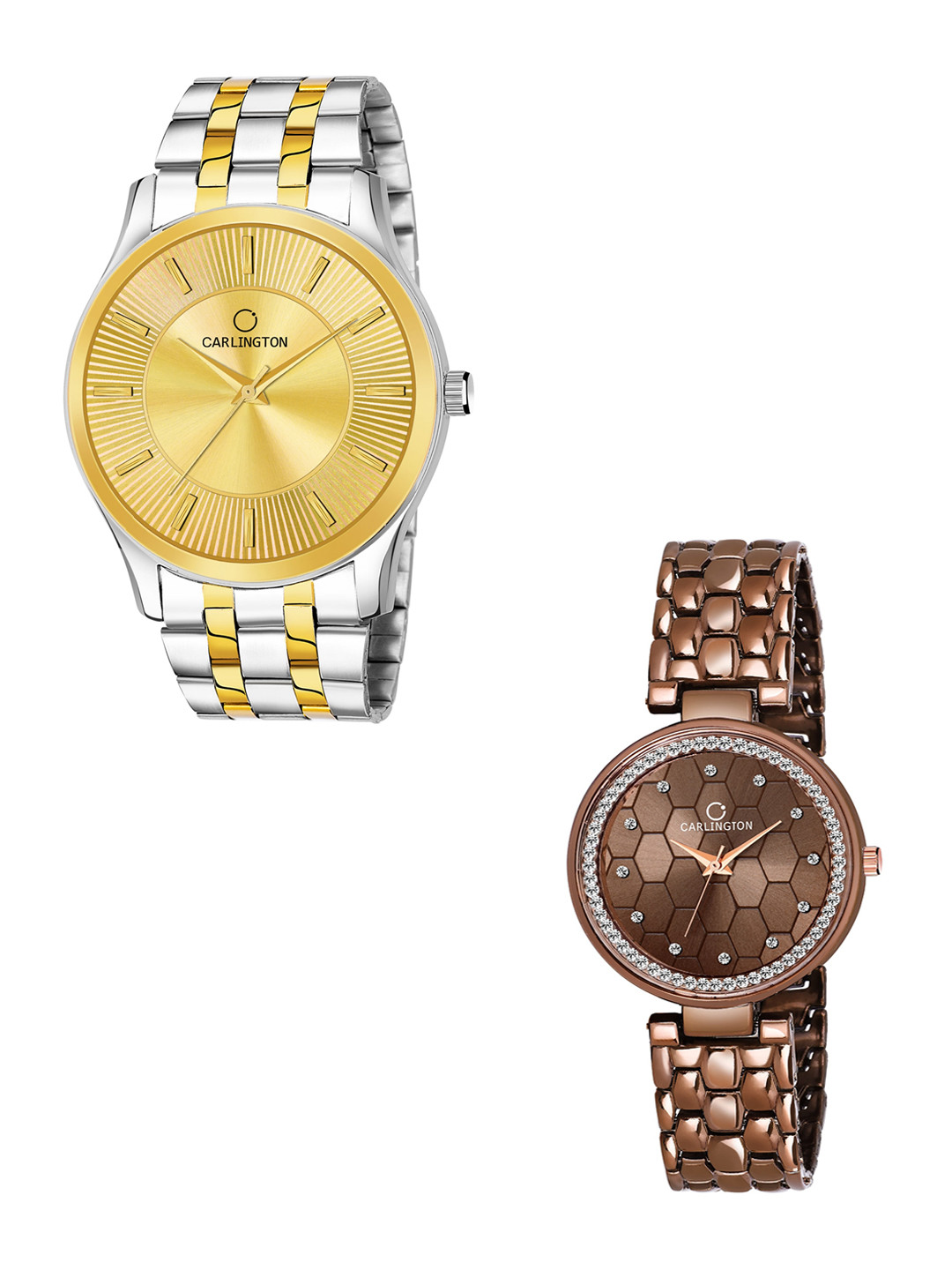 

CARLINGTON Unisex Set of 2 Gold-Toned & Multicoloured Bracelet Style Analogue Watch