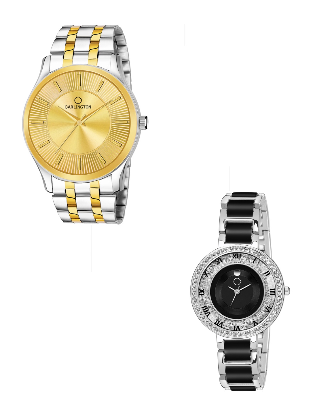 

CARLINGTON Unisex His & Her Watch Gift Set - Combo CT-6220SG and Mova SteelBlack-Multicolor, Gold