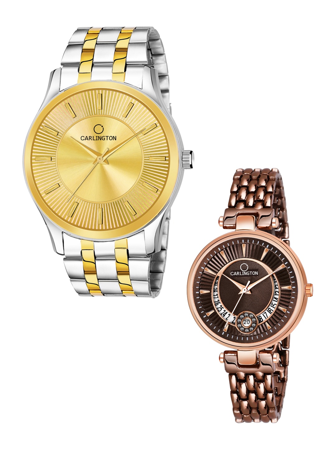 

CARLINGTON His & Her Gold & Brown Dial & Multicoloured Bracelet Straps Analogue Watches