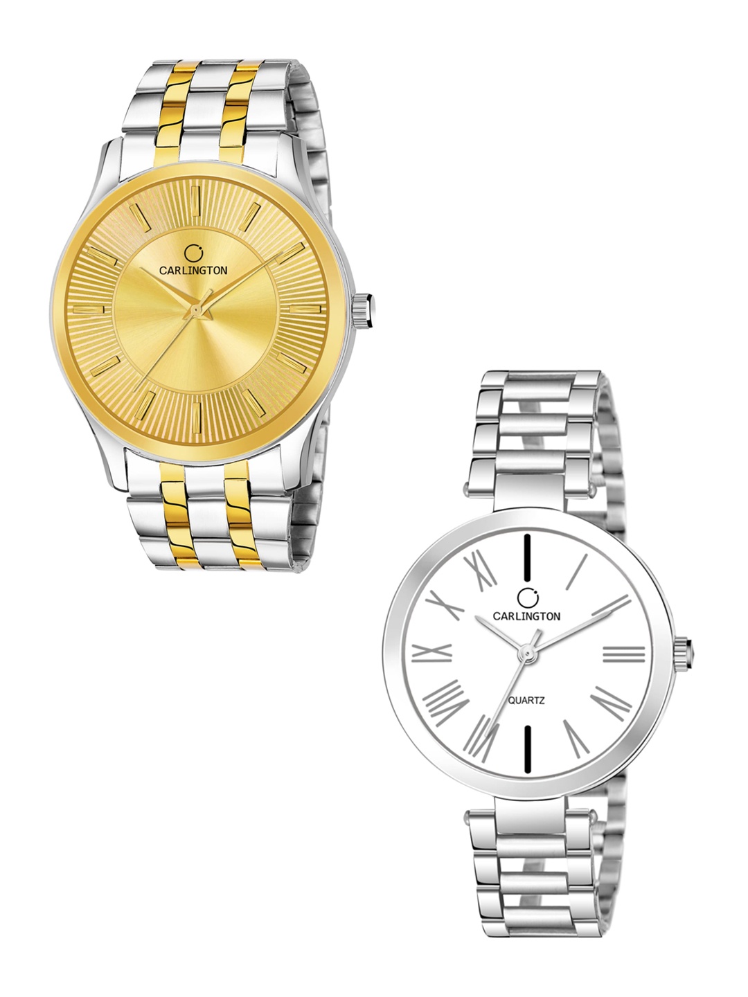 

CARLINGTON Unisex Multicoloured Dial & Stainless Steel Analogue Watch Combo, Gold