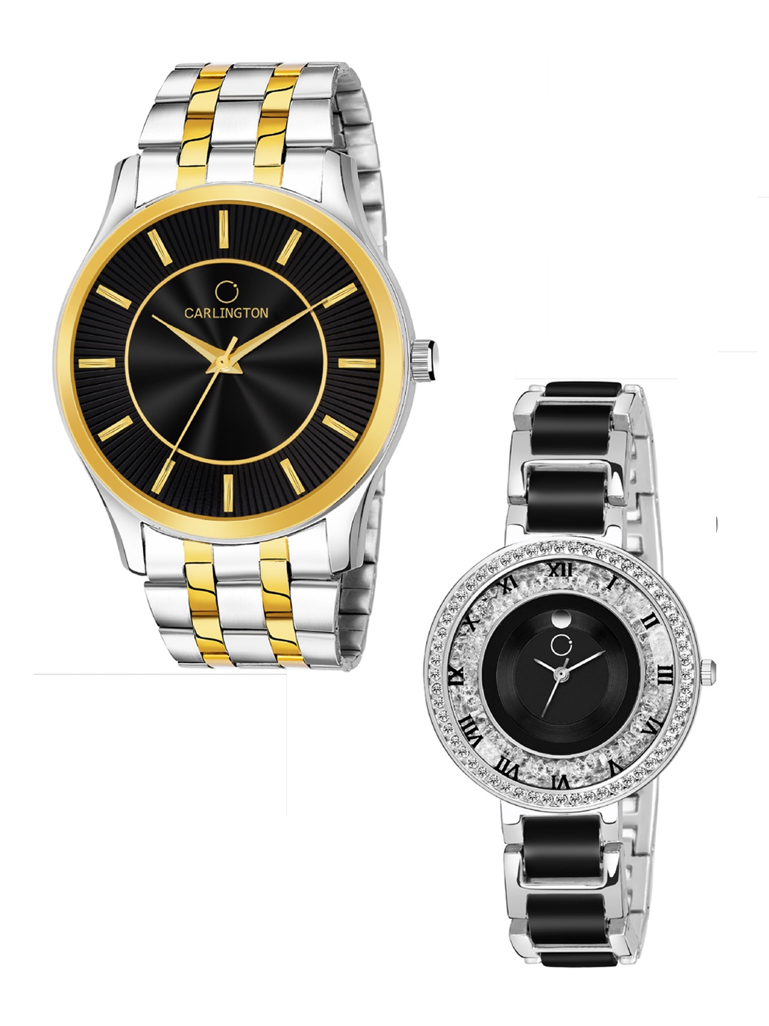 

CARLINGTON His & Her Black & Silver Dial Bracelet Style Straps Analogue Watches