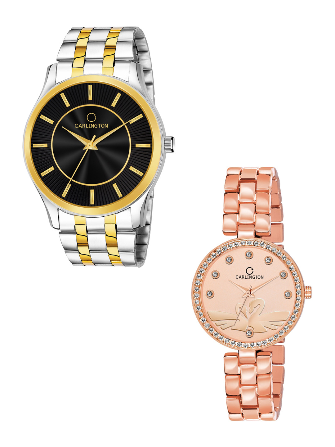 

CARLINGTON Unisex Set of 2 Multicoloured Dial & Stainless Steel Bracelet Analogue Watches, Black
