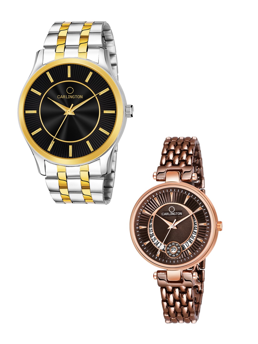 

CARLINGTON Unisex Multicoloured Dial Analogue Watch-Combo CT-6220SB and Bella Brown
