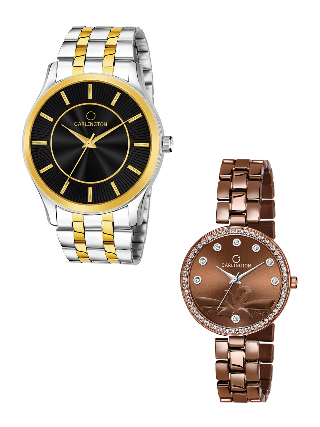 

CARLINGTON Unisex Silver & Brown Set Of 2 Bracelet Style Analogue Watches, Black