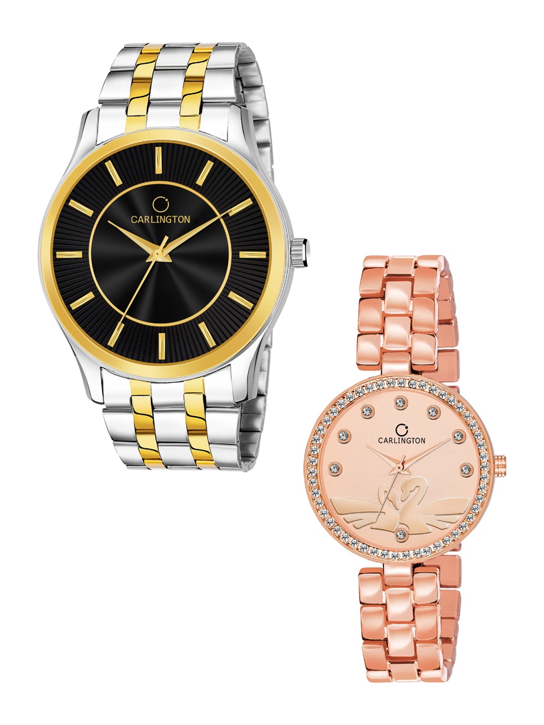 

CARLINGTON Unisex Silver & Rose Gold Stainless Steel Analogue Watch Gift Set