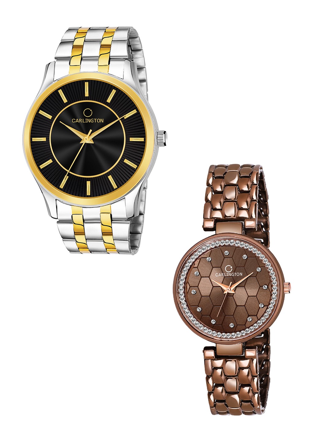 

CARLINGTON Unisex Multicoloured Dial Analogue Watch-Combo CT-6220SB and Hexa Brown