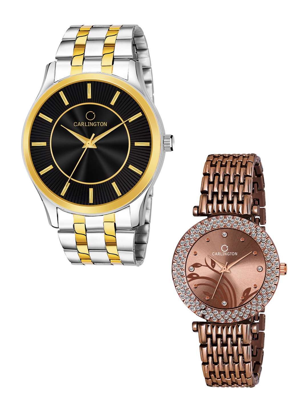 

CARLINGTON Unisex Silver & Brown Set Of 2 Bracelet Style Analogue Watches, Black