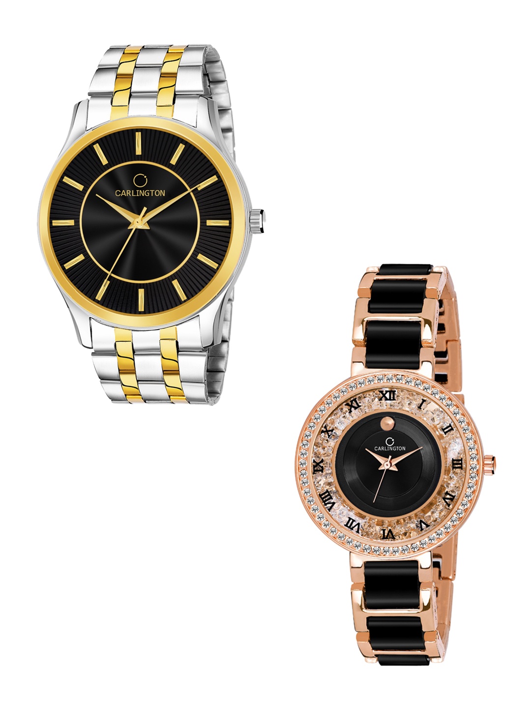 

CARLINGTON Unisex His & Her Watch Gift Set - Combo CT-6220SB and Mova RoseBlack-Multicolor, Silver