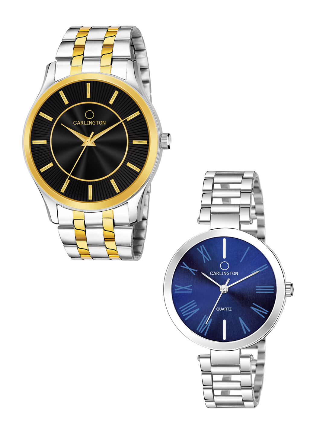 

CARLINGTON His & Her Black & Blue Dial Bracelet Style Straps Analogue Watches