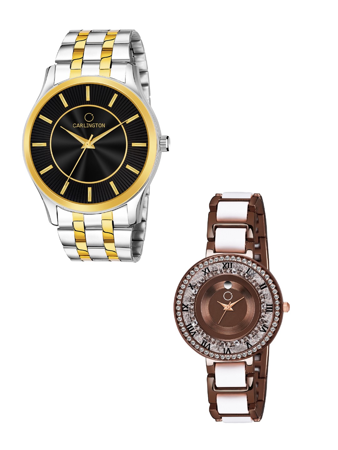 

CARLINGTON Unisex Stainless Steel Bracelet Style Analogue Watch Combo, Silver