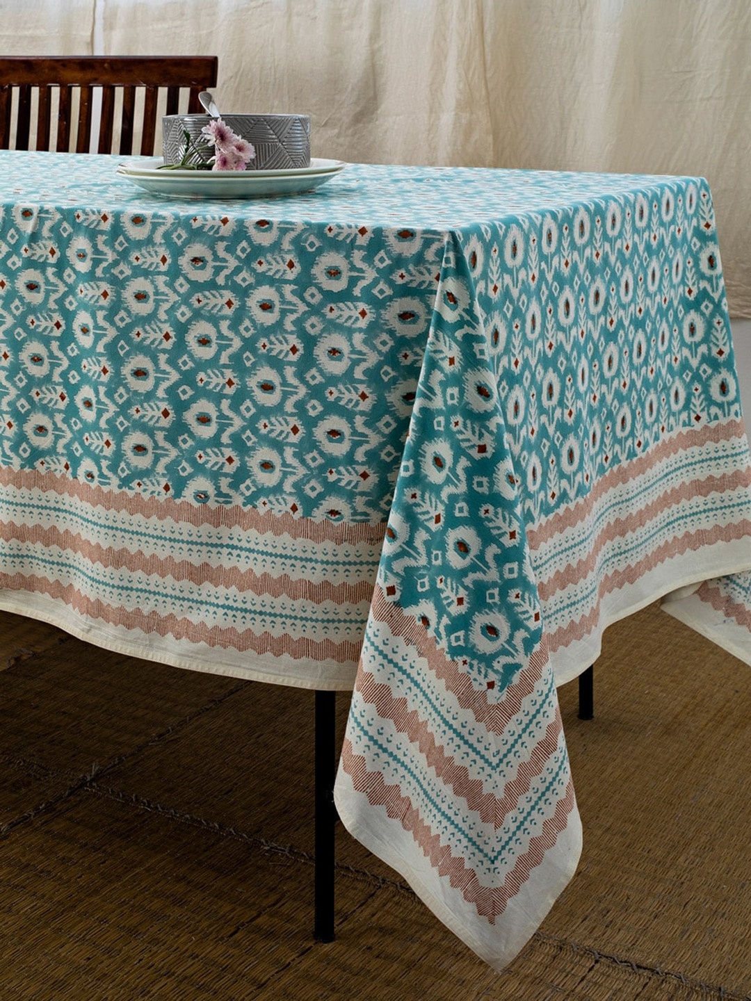 

Fabindia Blue & Orange Printed Pure Cotton Table Cover