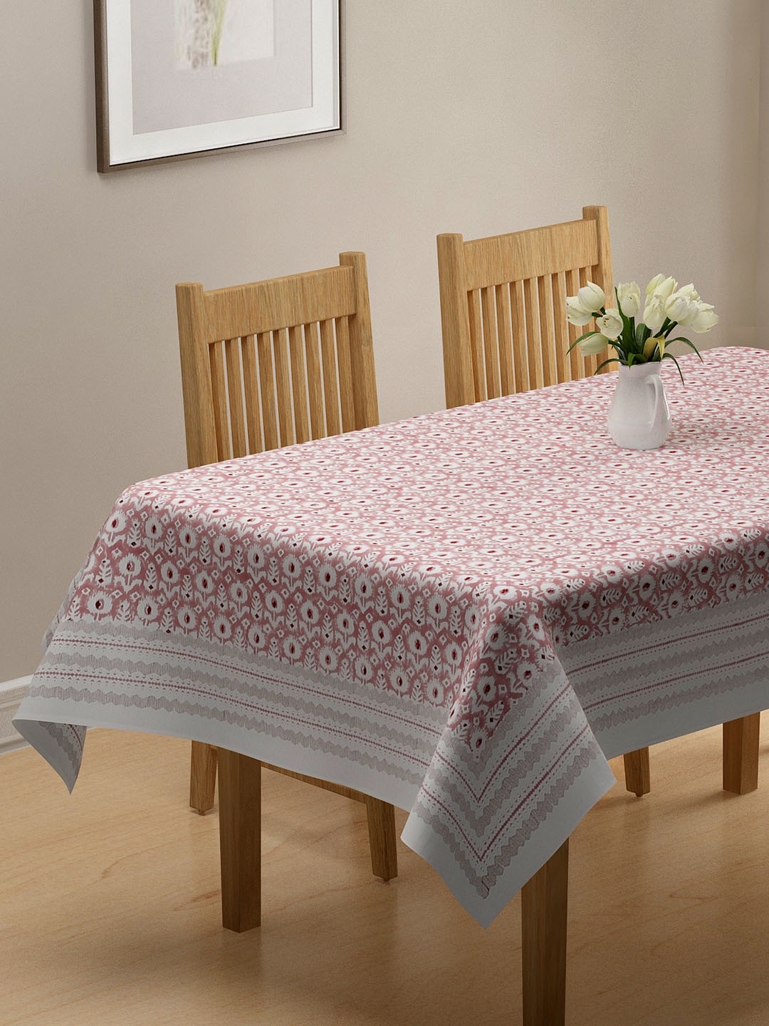 

Fabindia Unisex Pink & White Printed Cotton Table Cover