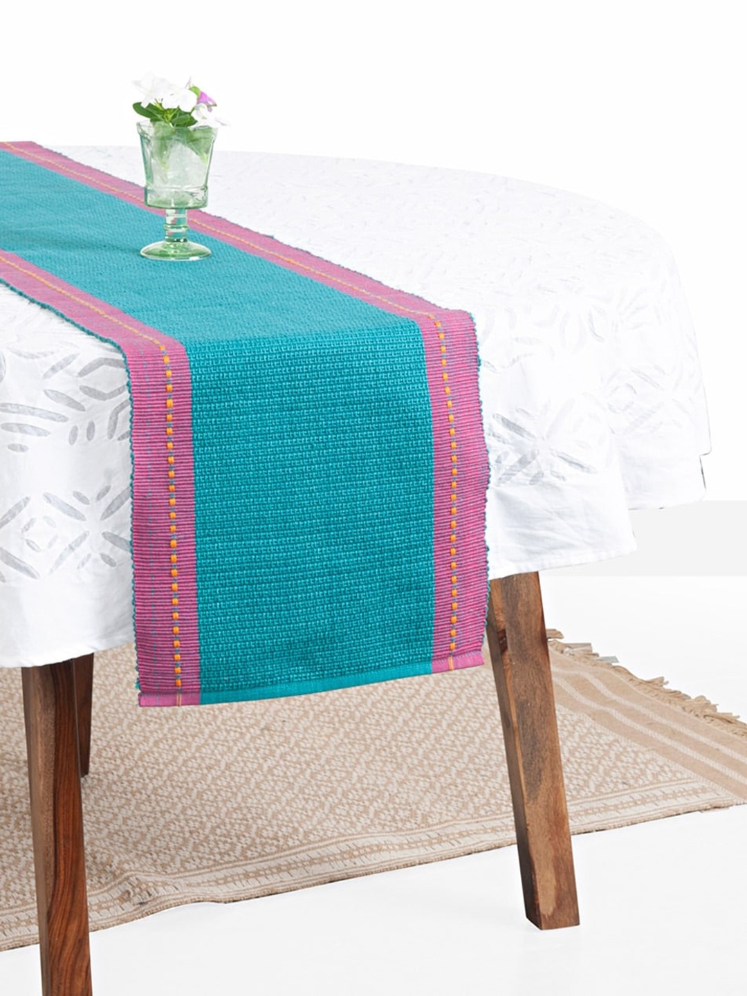 

Fabindia Blue & Fuchsia Pink Solid Cotton Table Runner