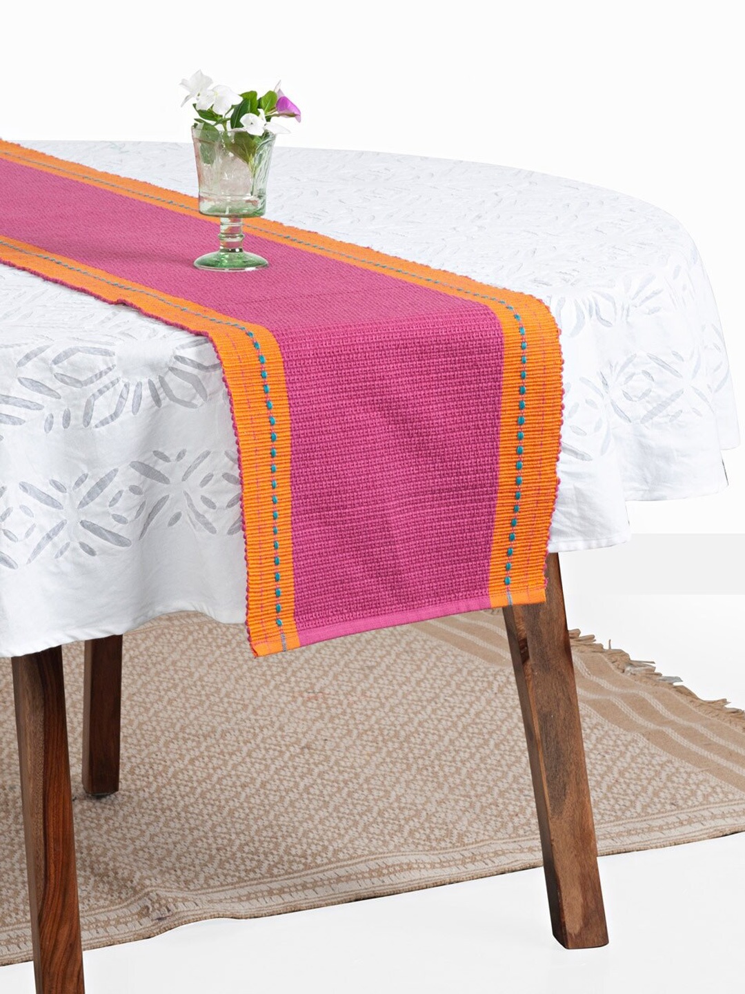 

Fabindia Fuchsia-Pink & Orange Woven-Design Cotton Table Runner