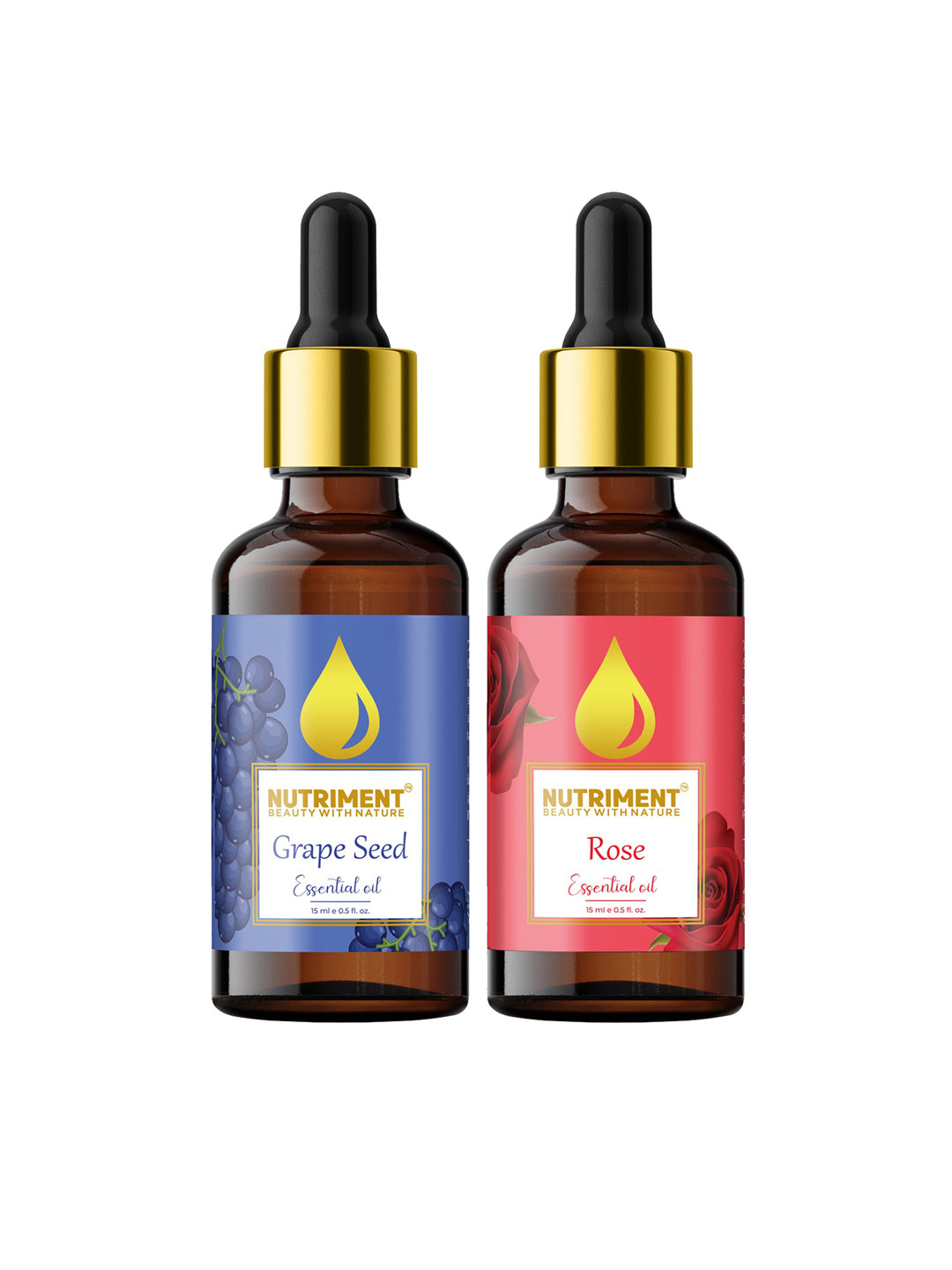 

Nutriment Set of 2 Rose & Grape Seed Essential Oil, 15ml each, Multi