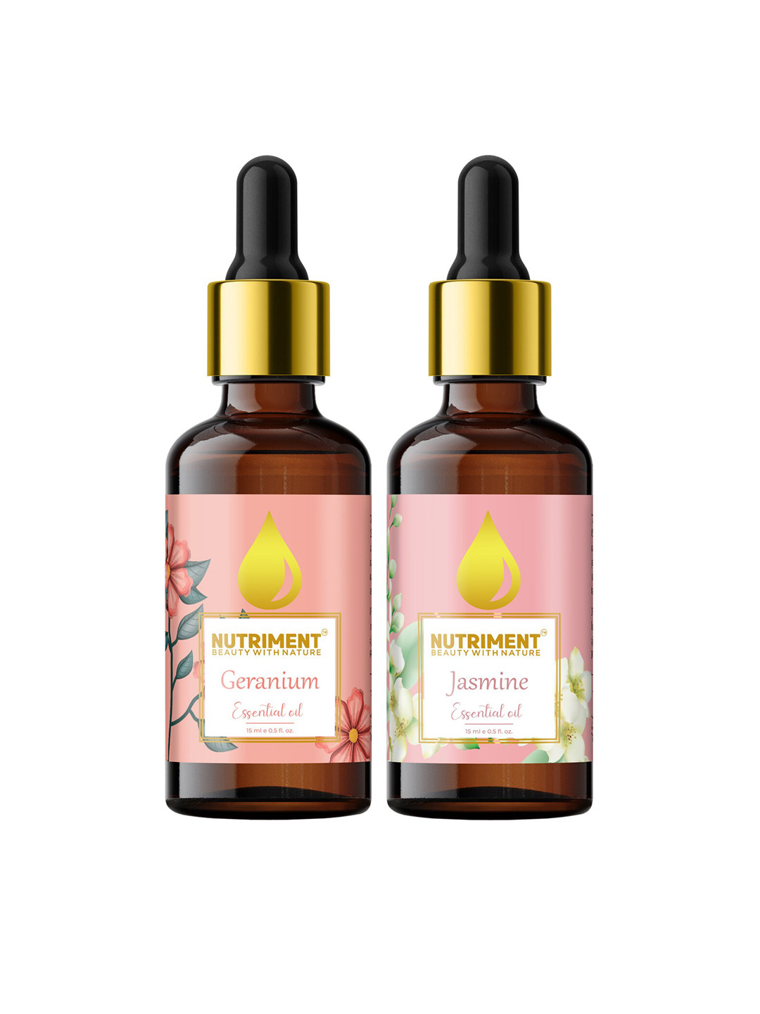 

Nutriment Set of 2 Jasmine & Geranium Essential Oil, 15ml each, Multi