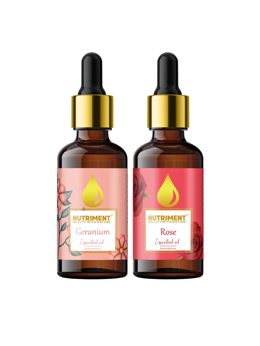 

Nutriment Set of 2 Rose & Geranium Essential Oil, 15ml each, Multi