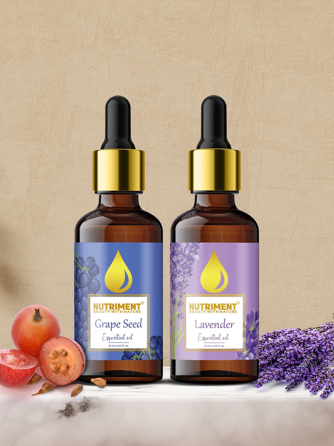 

Nutriment Set of 2 Grape Seed & Lavender Essential Oil, 15ml each, Multi
