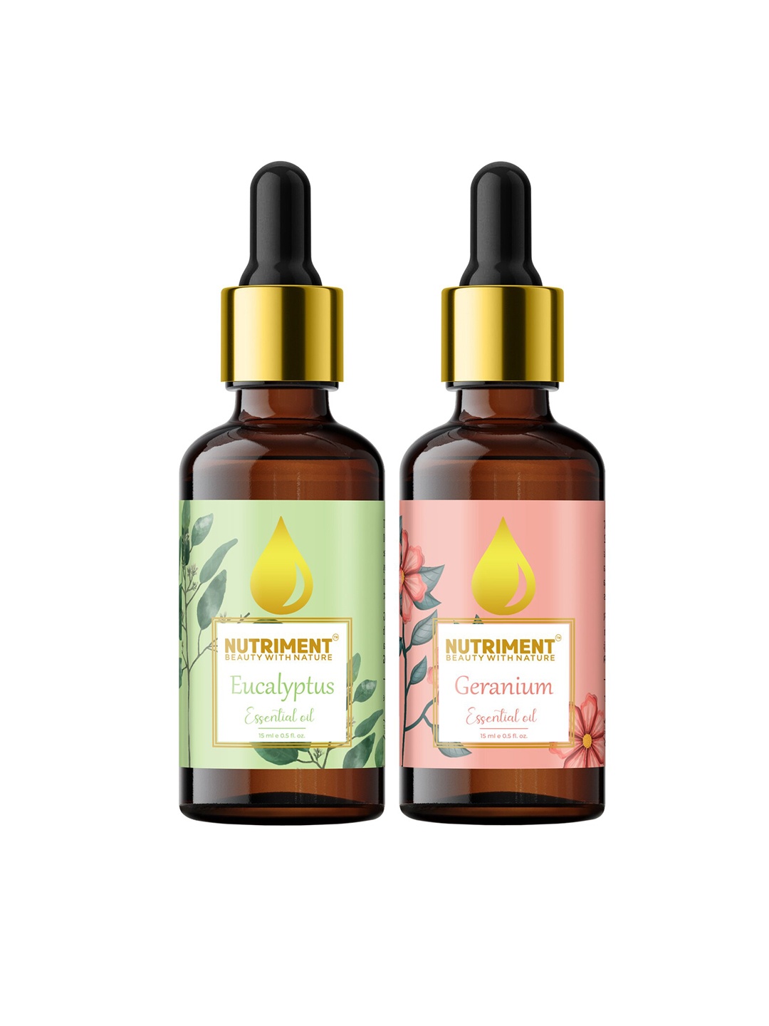 

Nutriment Set of 2 Geranium & Eucalyptus Essential Oil, 15ml each, Multi