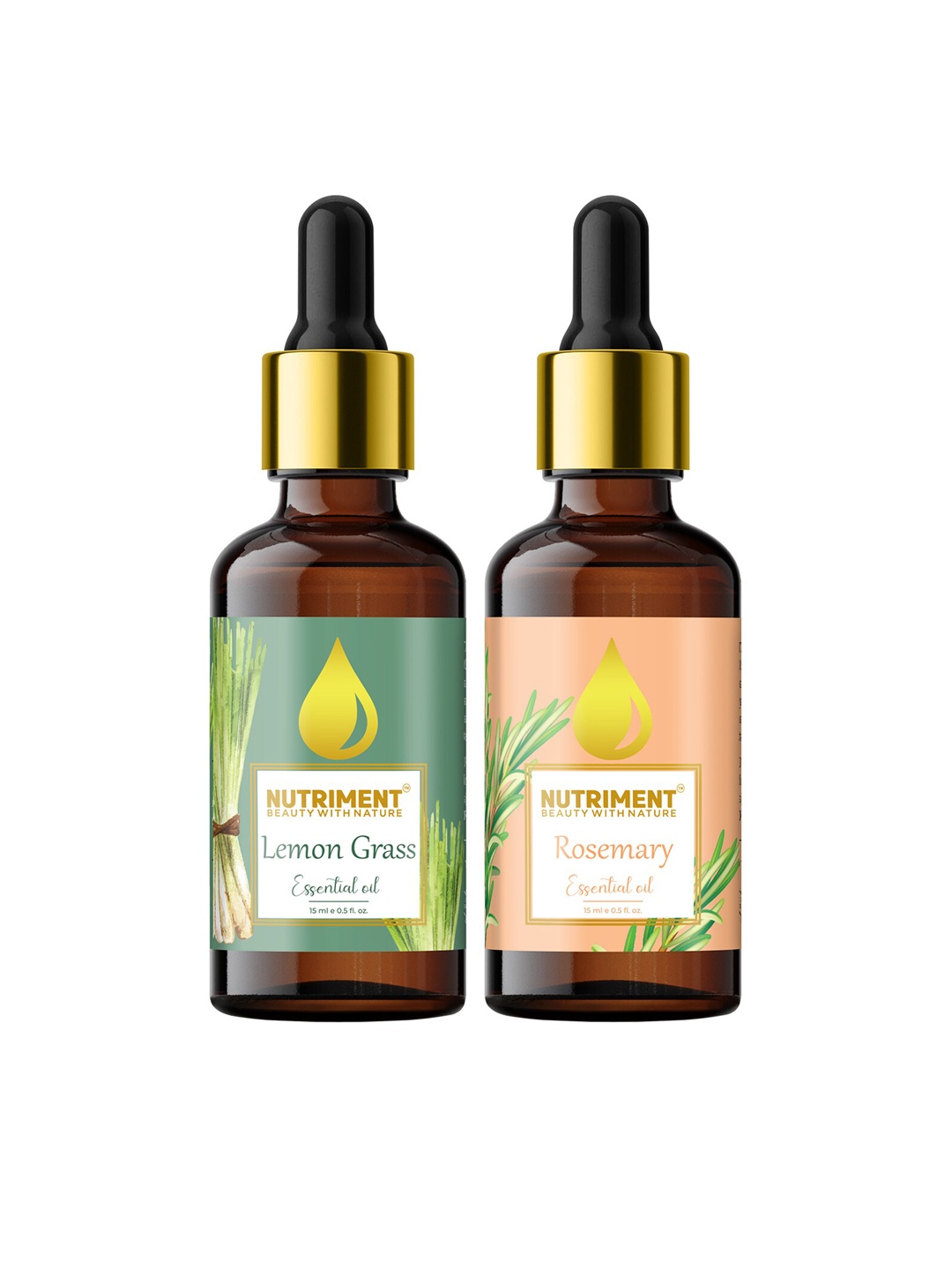 

Nutriment Unisex Set of 2 Rosemary & Lemon Grass Essential Oil- 15ml Each, Multi