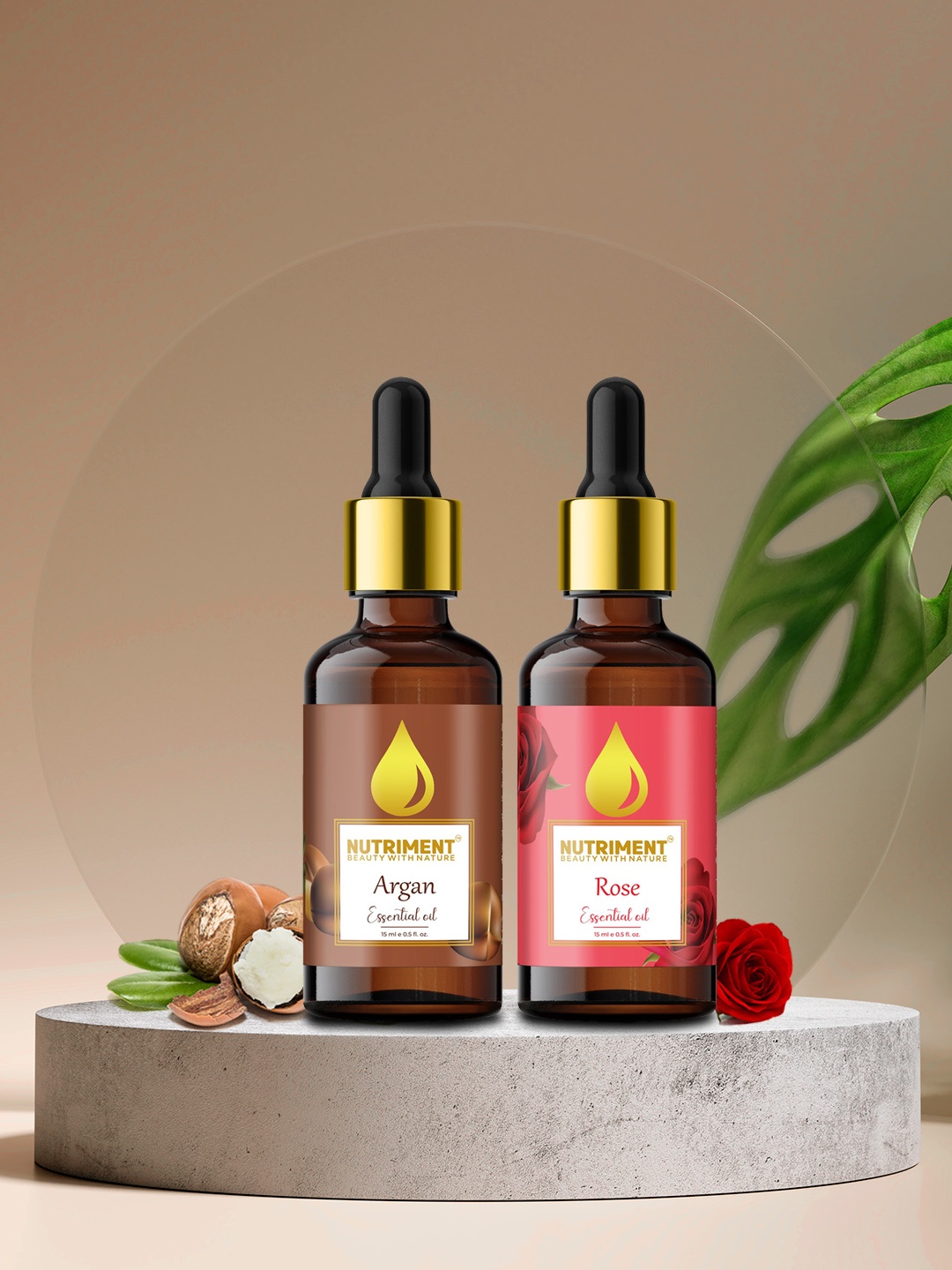 

Nutriment Unisex Set of 2 Argan & Rose Essential Oil-15ml Each, Multi