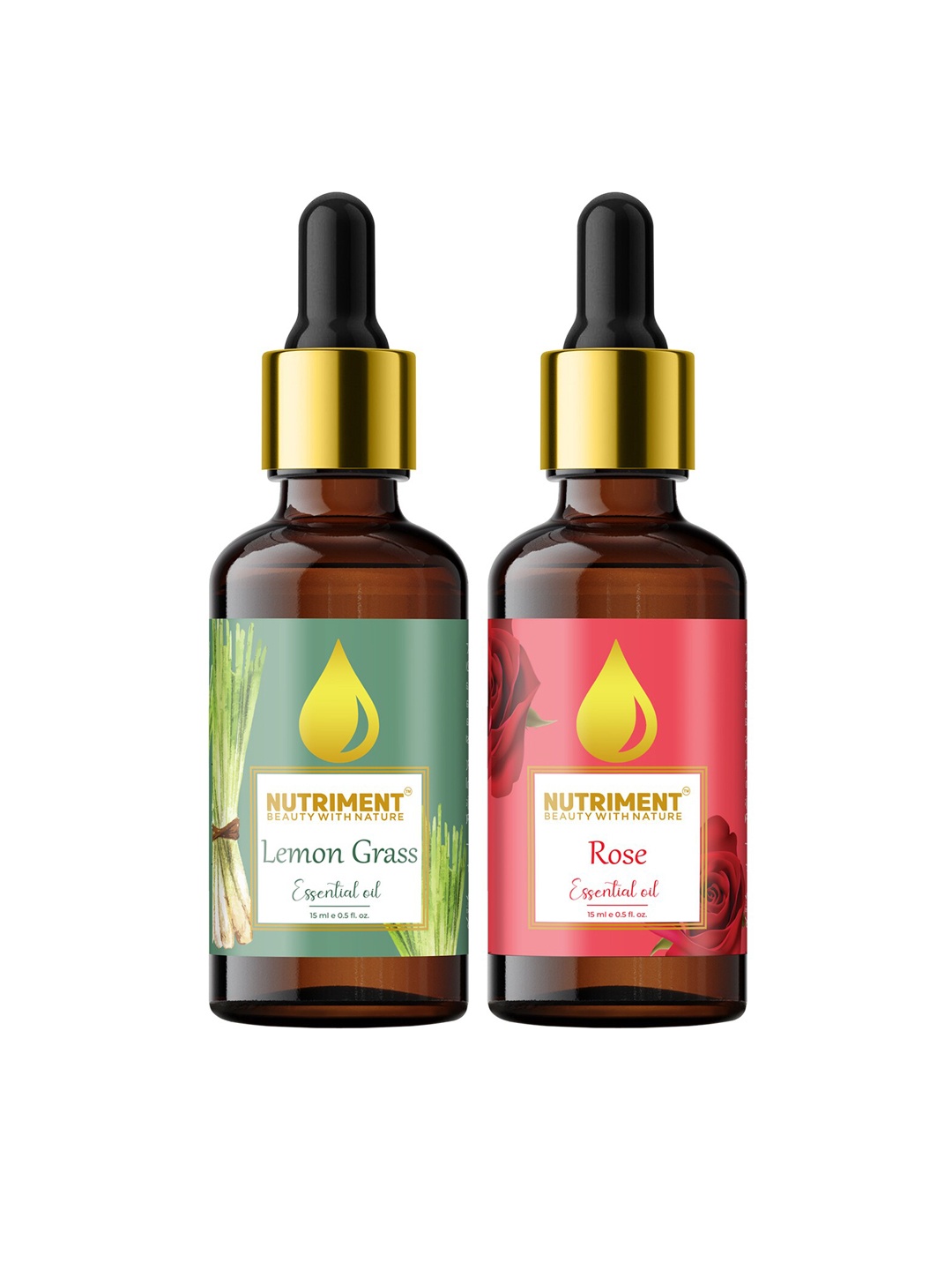 

Nutriment Combo of 2 Rose & Lemon Grass Essential Oils - 15ml Each, Multi