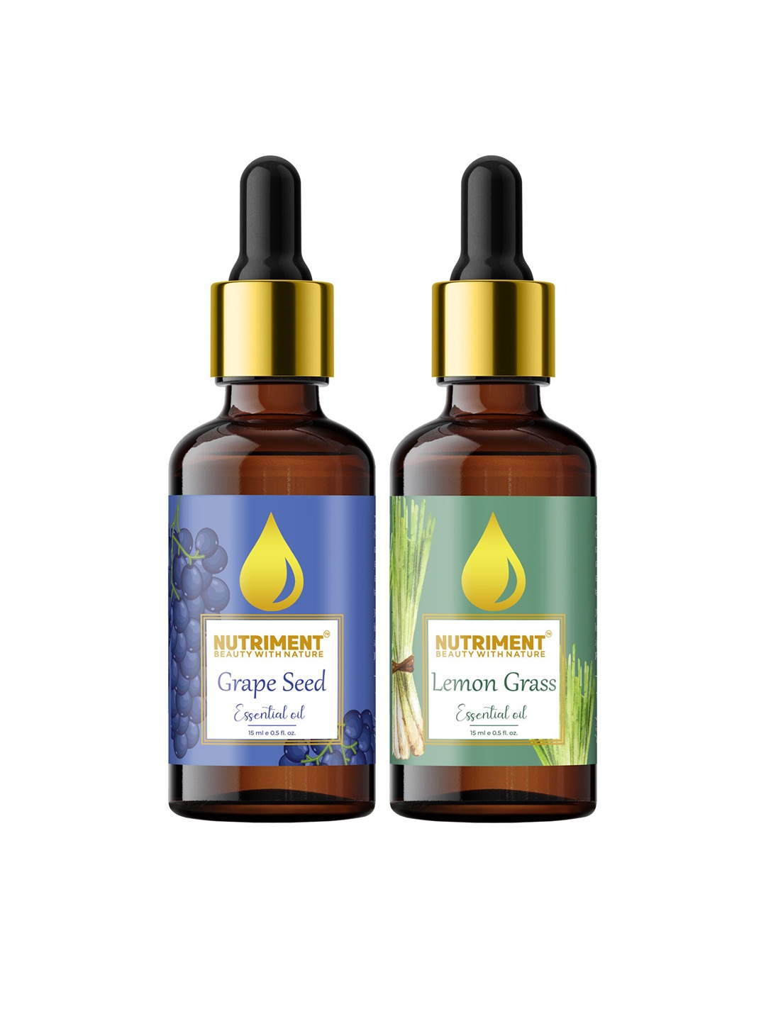 

Nutriment Set of 2 Grape Seed & Lemon Grass Essential Oil 15ml, Multi