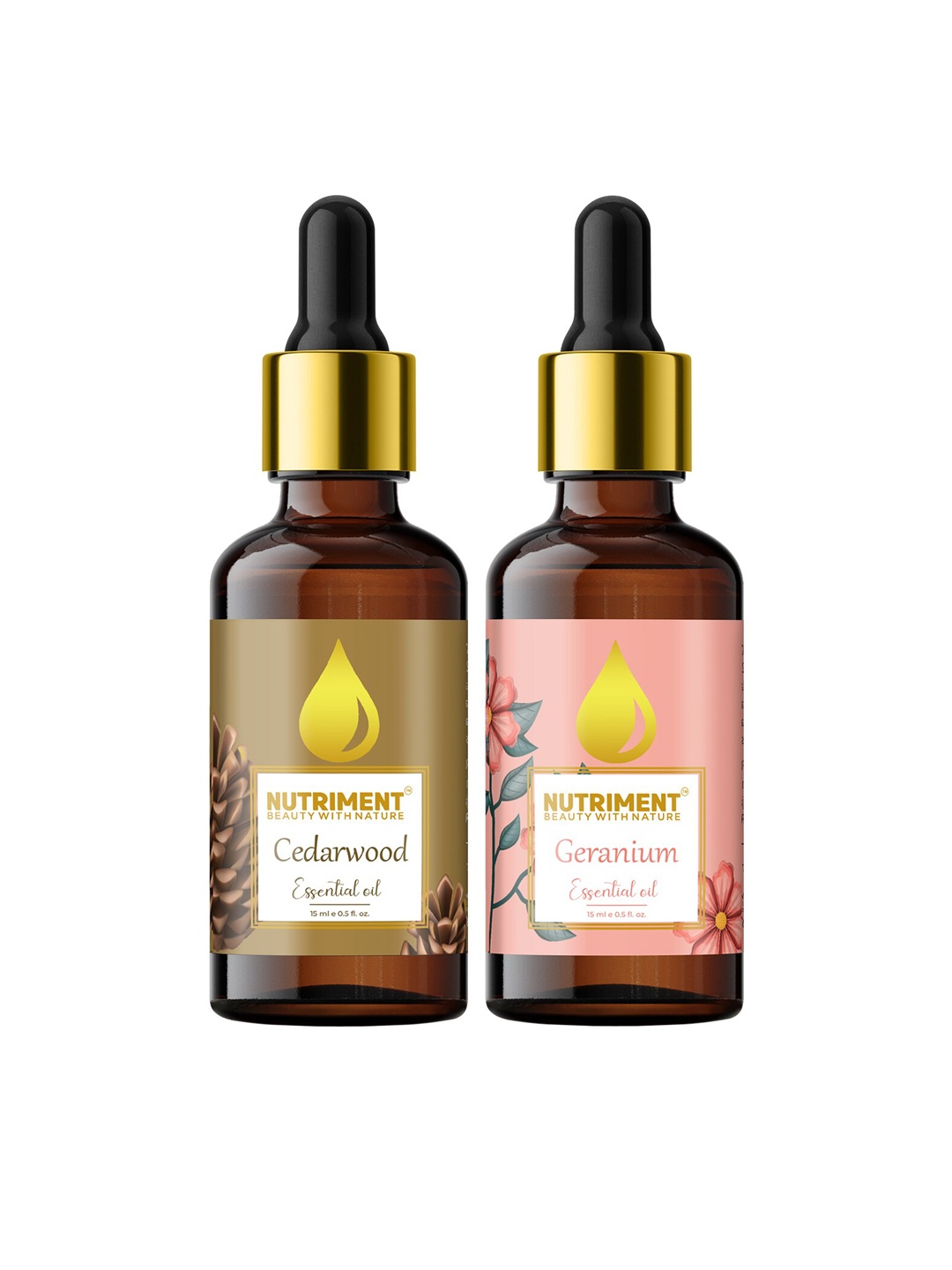 

Nutriment Combo of 2 Geranium & Cedarwood Essential Oils - 15ml Each, Multi