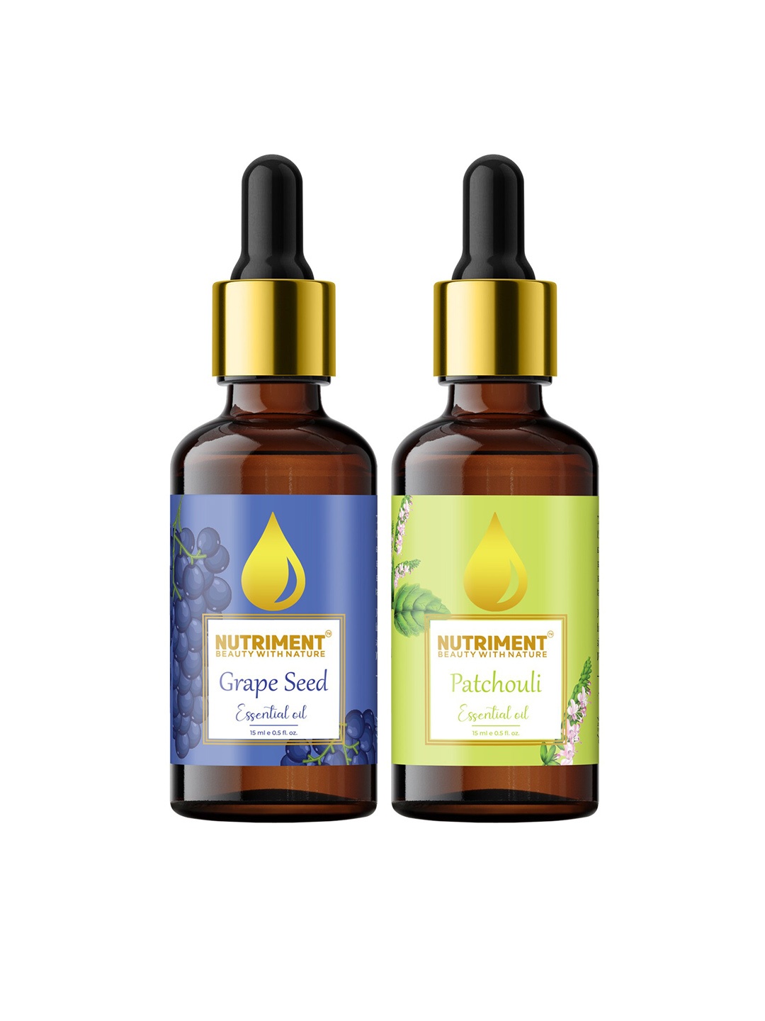 

Nutriment Combo of 2 Grape Seed & Patchouli Essential Oils - 15ml Each, Multi