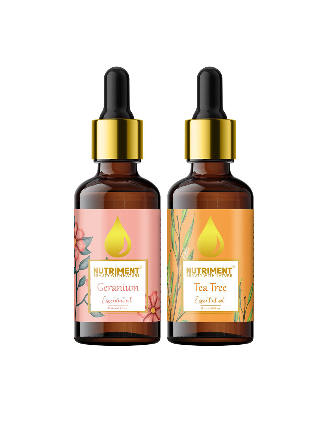 

Nutriment Set of 2 Tea Tree & Geranium Essential Oil 15ml, Multi